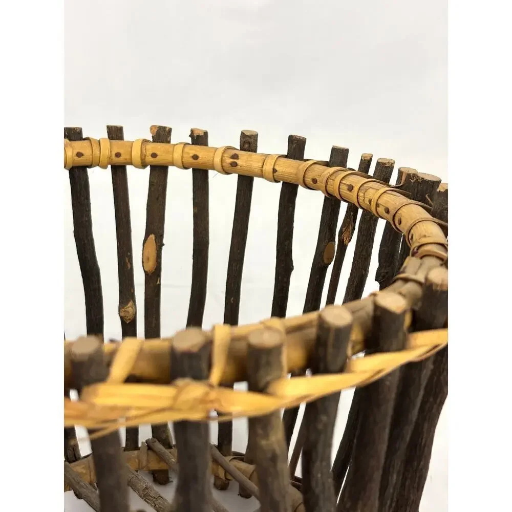 VTG Primitive Pine Tree Branch Gathering Basket Rustic‎ Wooden Bowl 11.5